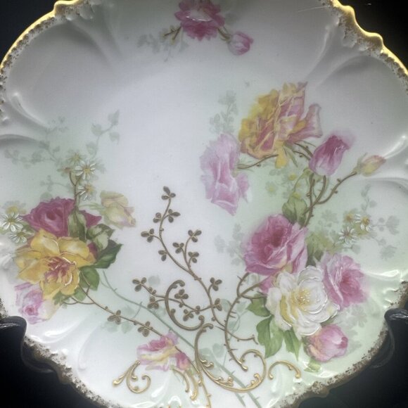 VTG Coronet Limoges France Hand Painted Rose Floral Gold Trim Plate 8.5” - Picture 2 of 7